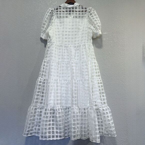 English Factory Gridded Organza Tiered Maxi Dress Plus Size 1X Puff Sleeve New - Picture 3 of 12